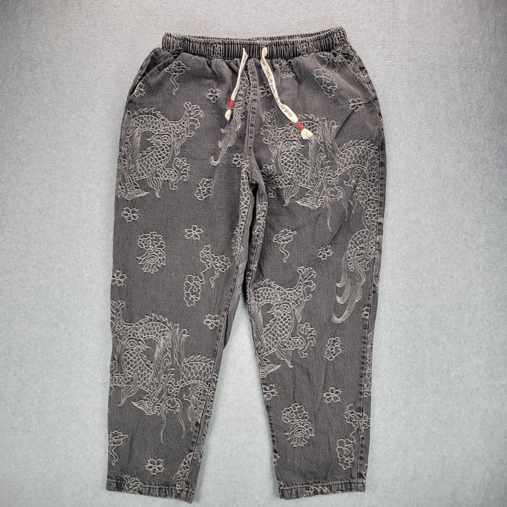 Mr. Donoo Dragon Embroidered Joggers Womens M Washed Black Streetwear Denim